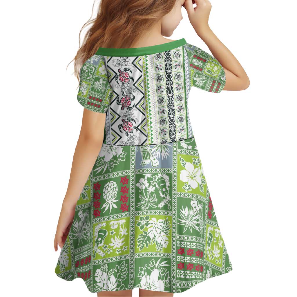 Hawaii Makahiki Turtle Family Matching Short Sleeve Bodycon Dress and Hawaiian Shirt Green Tapa Pattern - Polynesian Pride