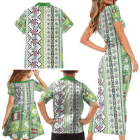 Hawaii Makahiki Turtle Family Matching Short Sleeve Bodycon Dress and Hawaiian Shirt Green Tapa Pattern - Polynesian Pride