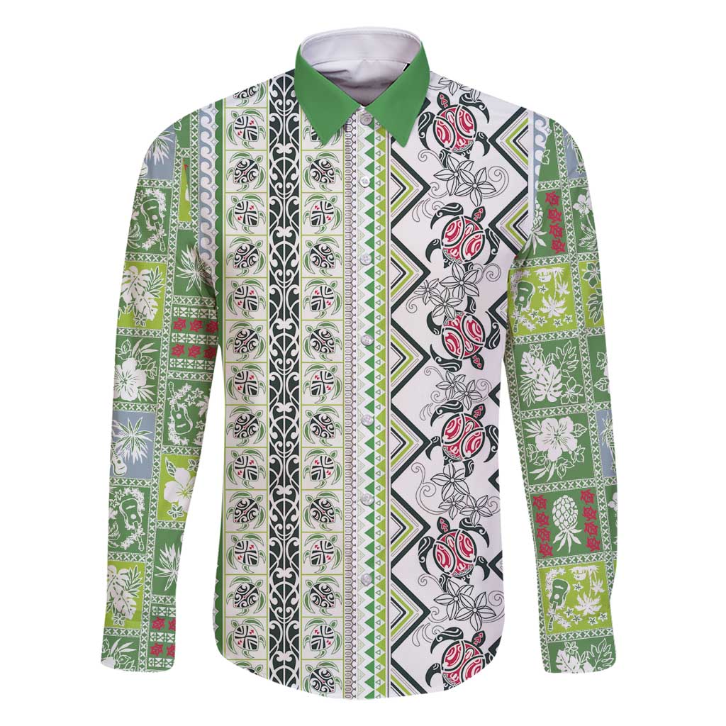 Hawaii Makahiki Turtle Family Matching Tank Maxi Dress and Hawaiian Shirt Green Tapa Pattern - Polynesian Pride