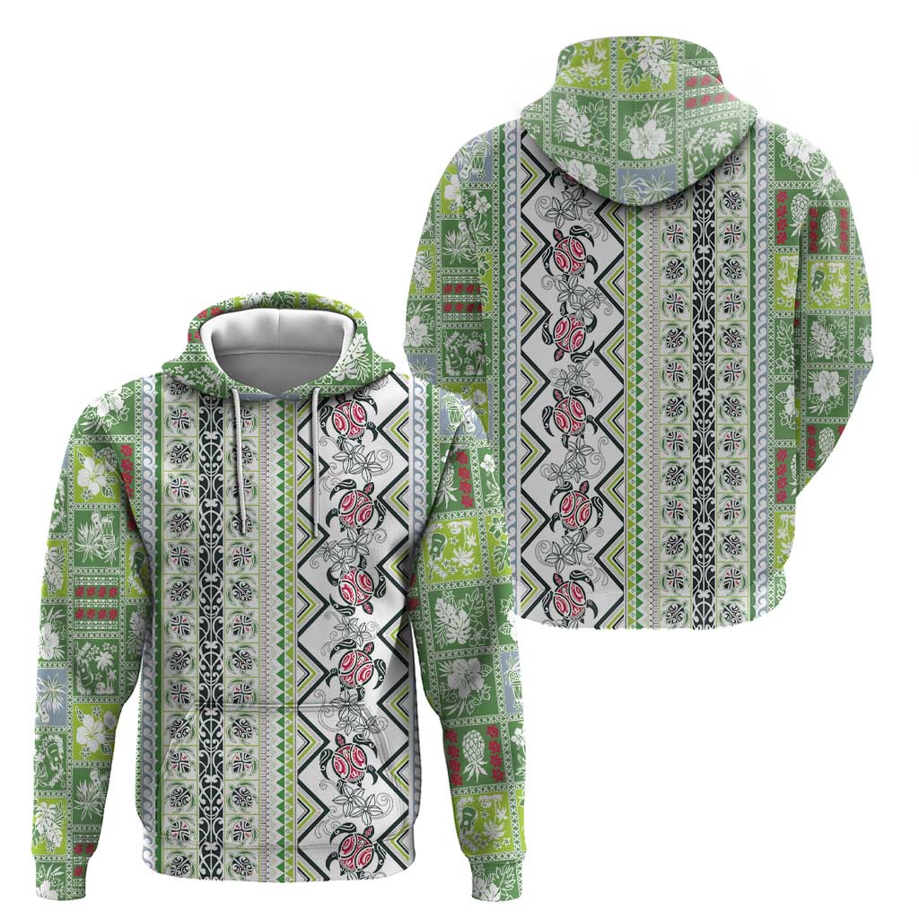 Hawaii Makahiki Turtle Hoodie Green Tapa Pattern - Polynesian Pride