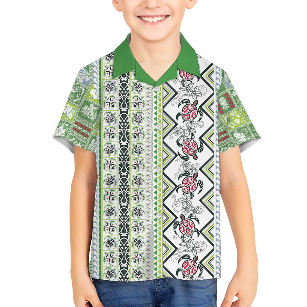 Hawaii Makahiki Turtle Kid Hawaiian Shirt Green Tapa Pattern - Polynesian Pride