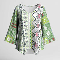 Hawaii Makahiki Turtle Kimono Sleeve Blouse Green Tapa Pattern - Polynesian Pride