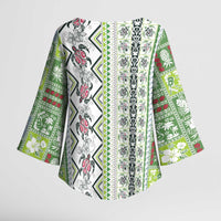 Hawaii Makahiki Turtle Kimono Sleeve Blouse Green Tapa Pattern - Polynesian Pride