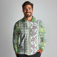Hawaii Makahiki Turtle Long Sleeve Polo Shirt Green Tapa Pattern - Polynesian Pride