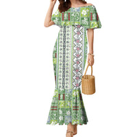 Hawaii Makahiki Turtle Mermaid Dress Green Tapa Pattern - Polynesian Pride
