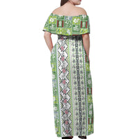 Hawaii Makahiki Turtle Off Shoulder Maxi Dress Green Tapa Pattern - Polynesian Pride