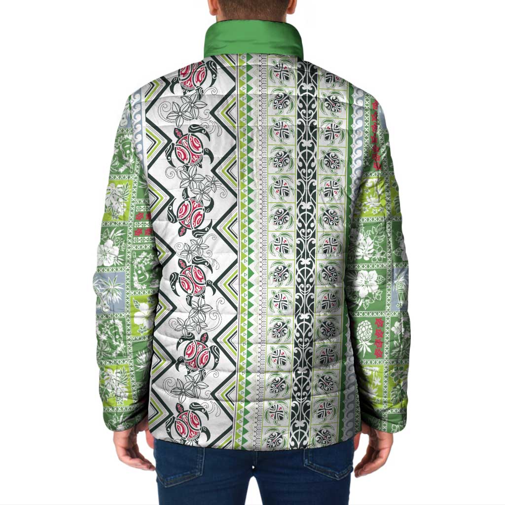 Hawaii Makahiki Turtle Padded Jacket Green Tapa Pattern - Polynesian Pride