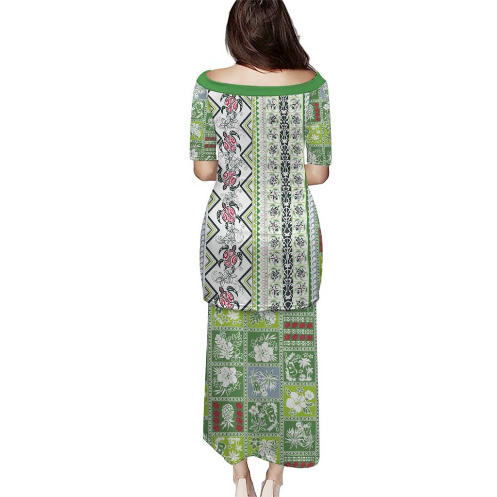 Hawaii Makahiki Turtle Puletasi Green Tapa Pattern - Polynesian Pride