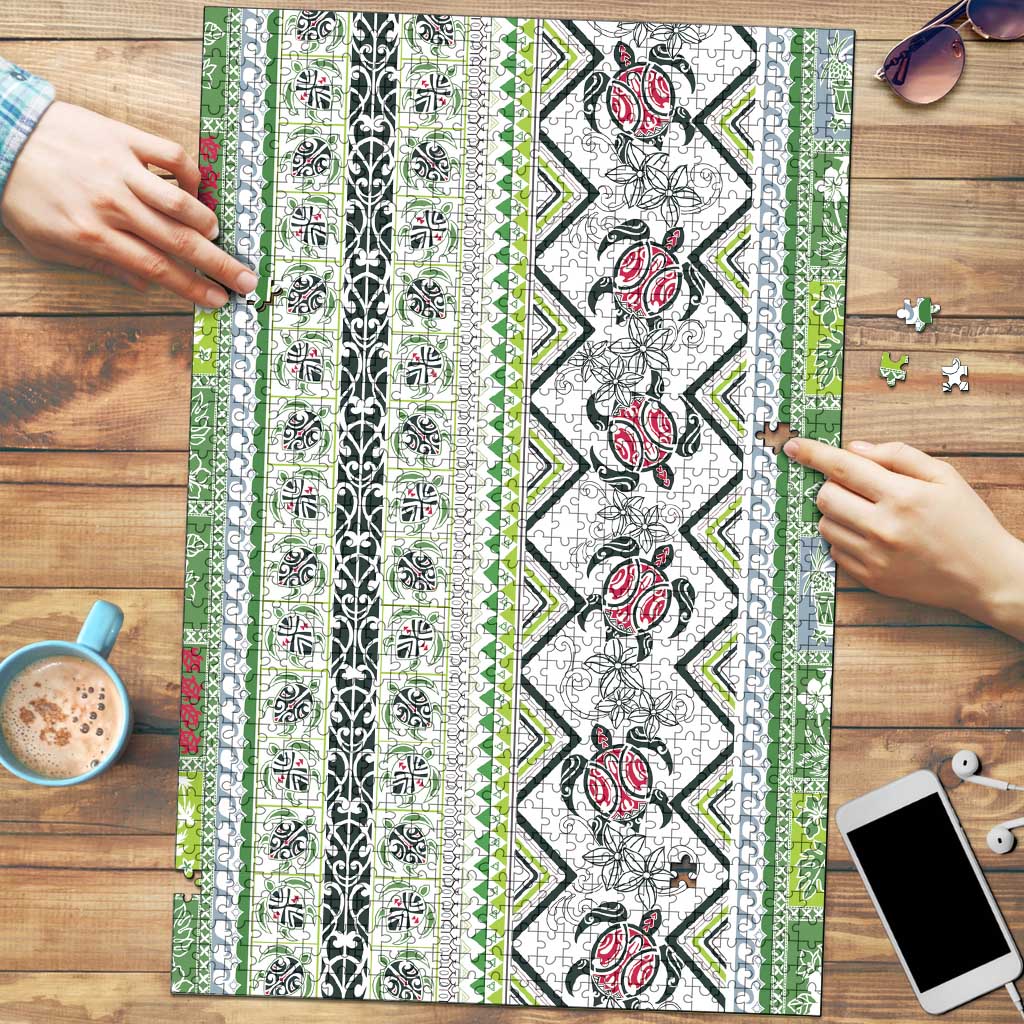 Hawaii Makahiki Turtle Puzzle Green Tapa Pattern - Polynesian Pride