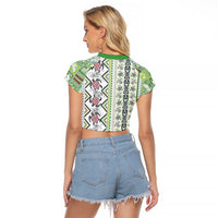 Hawaii Makahiki Turtle Raglan Cropped T Shirt Green Tapa Pattern - Polynesian Pride