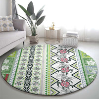 Hawaii Makahiki Turtle Round Carpet Green Tapa Pattern - Polynesian Pride