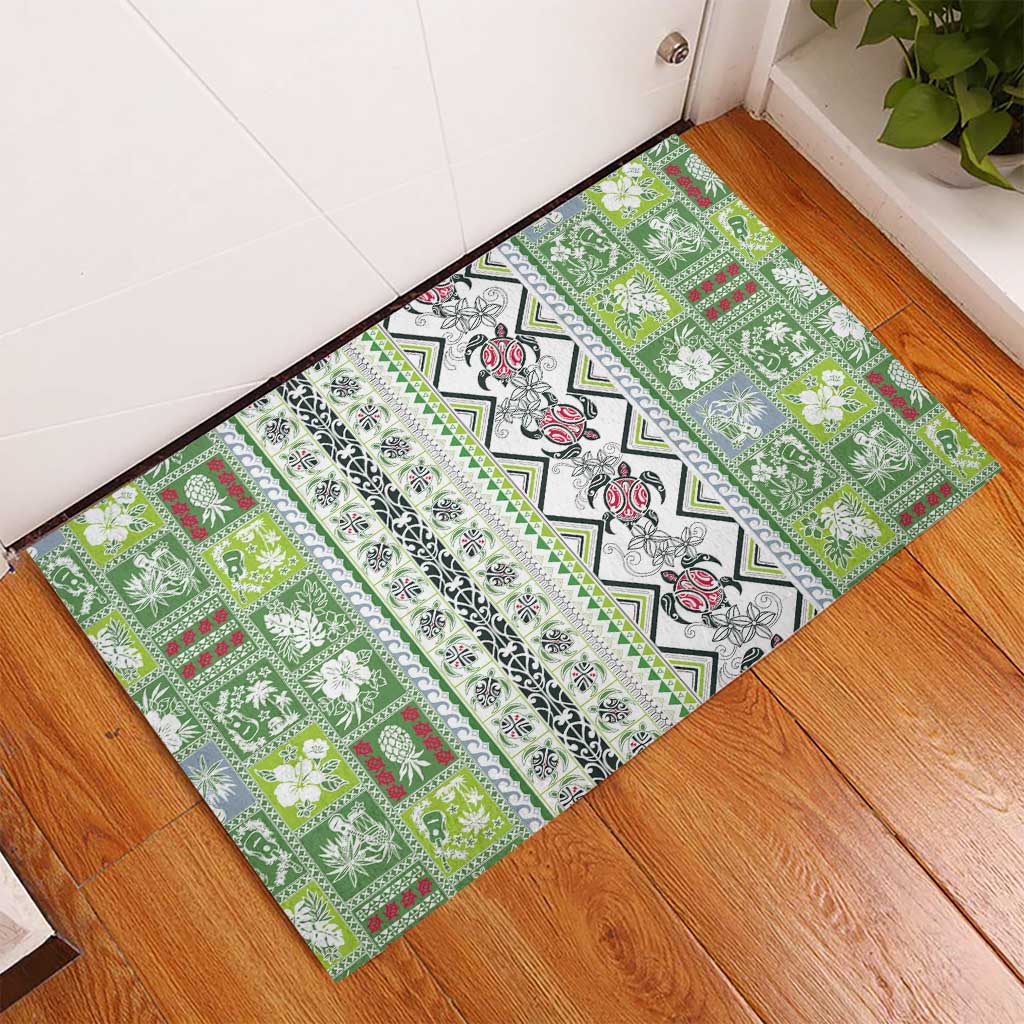 Hawaii Makahiki Turtle Rubber Doormat Green Tapa Pattern - Polynesian Pride