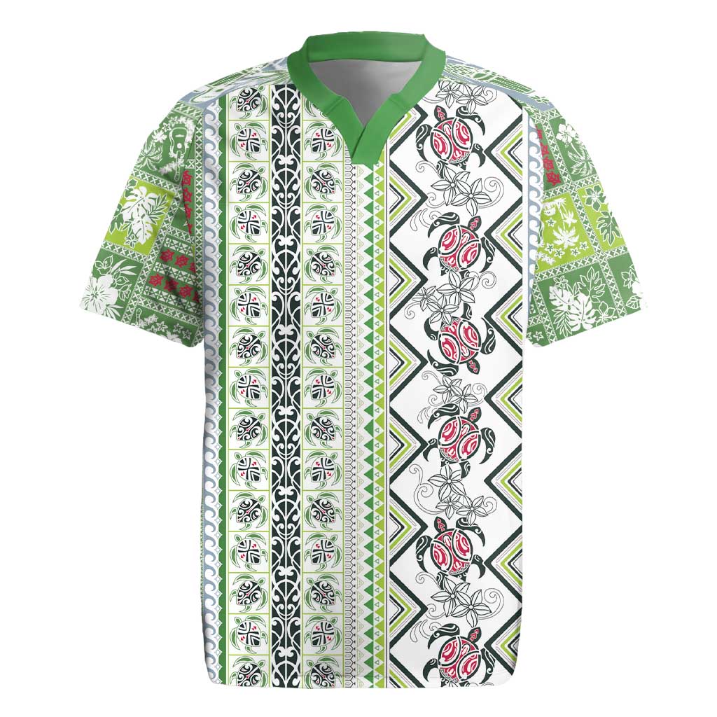 Hawaii Makahiki Turtle Rugby Jersey Green Tapa Pattern - Polynesian Pride