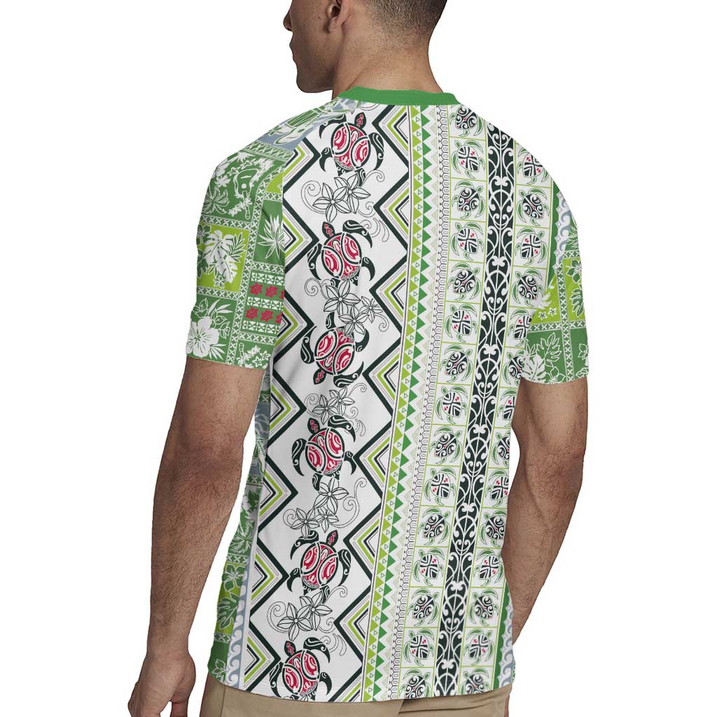 Hawaii Makahiki Turtle Rugby Jersey Green Tapa Pattern - Polynesian Pride