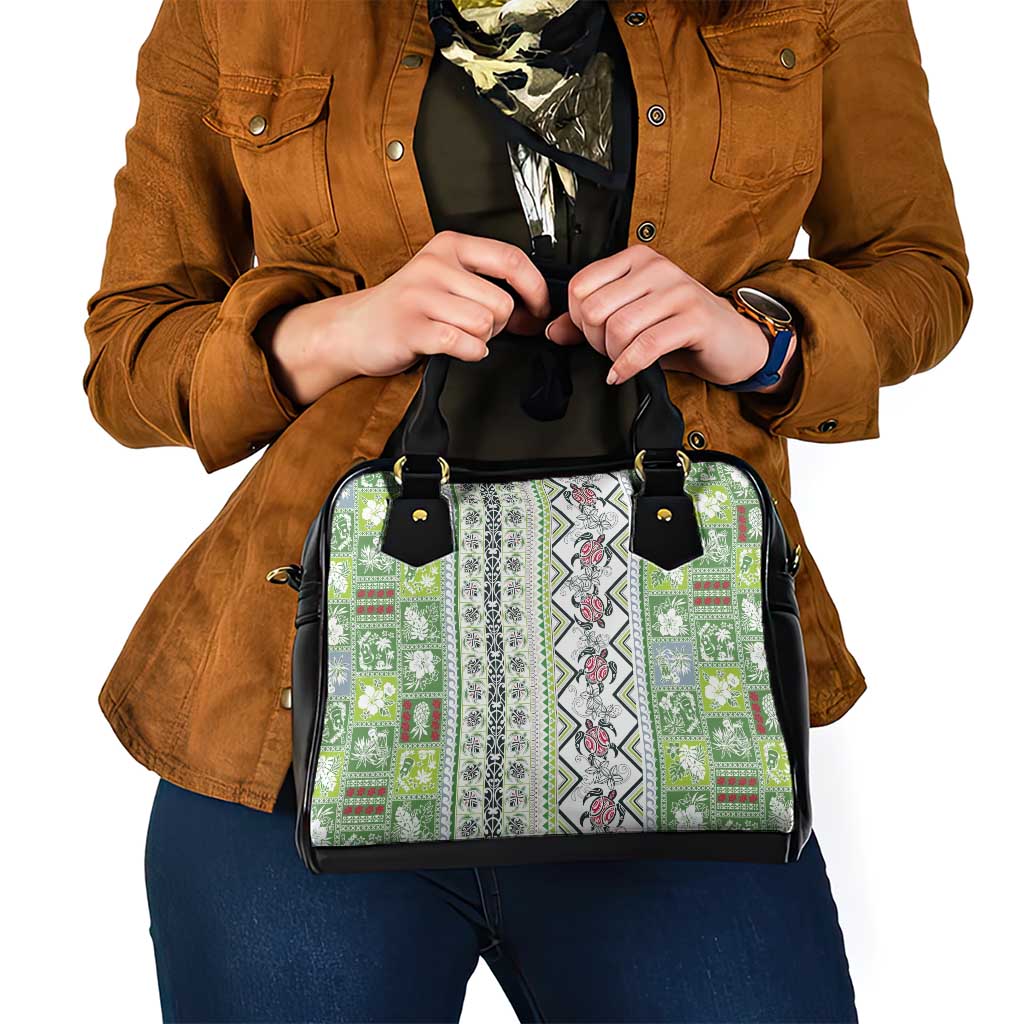 Hawaii Makahiki Turtle Shoulder Handbag Green Tapa Pattern - Polynesian Pride