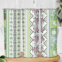 Hawaii Makahiki Turtle Skinny Tumbler Green Tapa Pattern - Polynesian Pride
