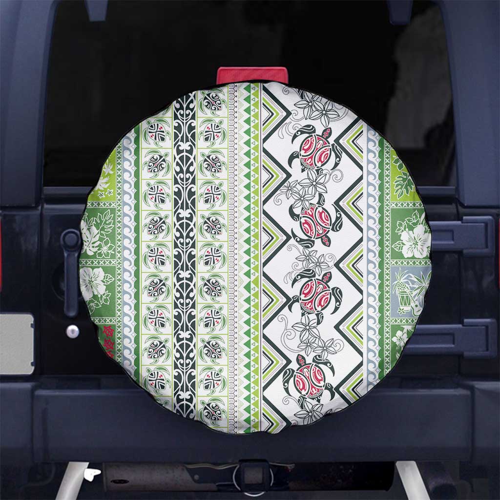 Hawaii Makahiki Turtle Spare Tire Cover Green Tapa Pattern - Polynesian Pride