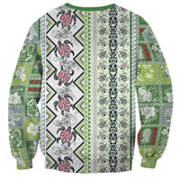 Hawaii Makahiki Turtle Sweatshirt Green Tapa Pattern - Polynesian Pride