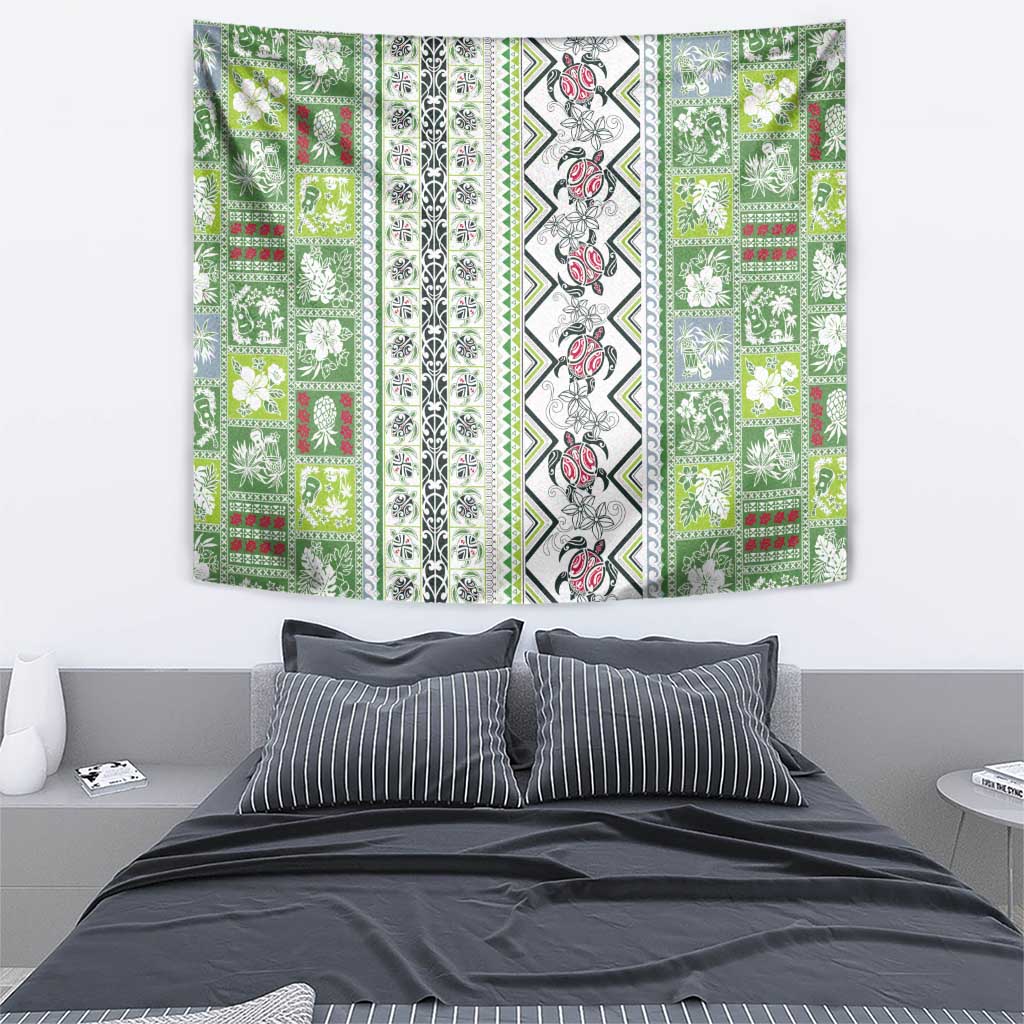 Hawaii Makahiki Turtle Tapestry Green Tapa Pattern - Polynesian Pride