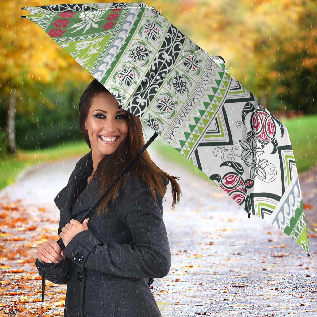 Hawaii Makahiki Turtle Umbrella Green Tapa Pattern - Polynesian Pride