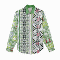 Hawaii Makahiki Turtle Women Casual Shirt Green Tapa Pattern - Polynesian Pride