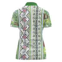 Hawaii Makahiki Turtle Women Polo Shirt Green Tapa Pattern - Polynesian Pride