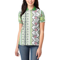 Hawaii Makahiki Turtle Women Polo Shirt Green Tapa Pattern - Polynesian Pride