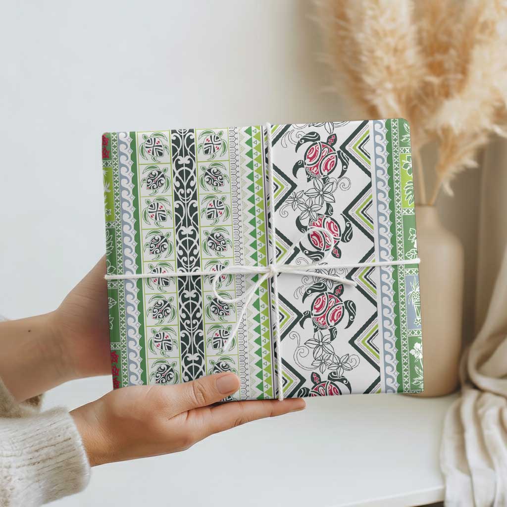 Hawaii Makahiki Turtle Wrapping Paper Green Tapa Pattern - Polynesian Pride