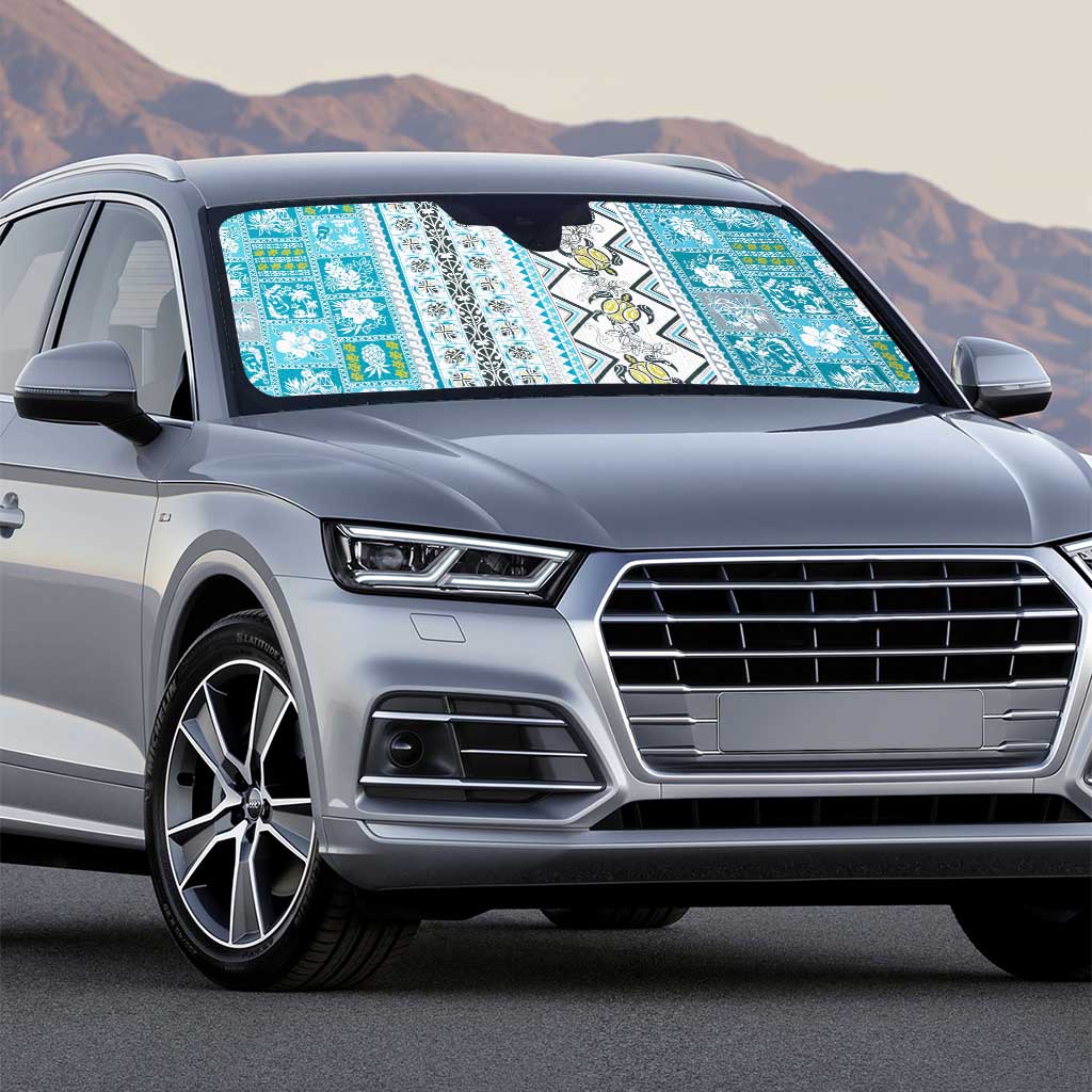 Hawaii Makahiki Turtle Auto Sun Shade Blue Tapa Pattern - Polynesian Pride