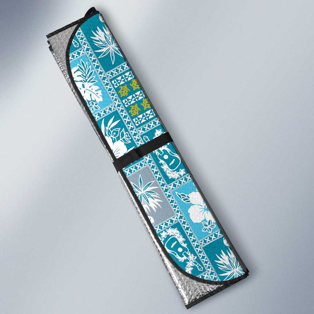 Hawaii Makahiki Turtle Auto Sun Shade Blue Tapa Pattern - Polynesian Pride