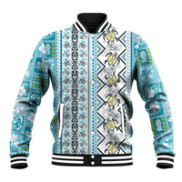Hawaii Makahiki Turtle Baseball Jacket Blue Tapa Pattern - Polynesian Pride