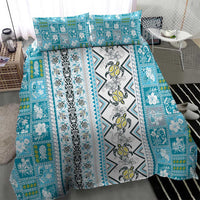Hawaii Makahiki Turtle Bedding Set Blue Tapa Pattern - Polynesian Pride
