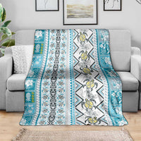 Hawaii Makahiki Turtle Blanket Blue Tapa Pattern - Polynesian Pride