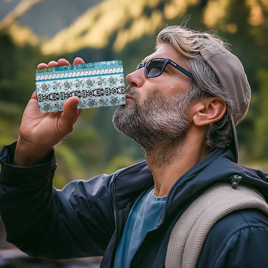 Hawaii Makahiki Turtle 4 in 1 Can Cooler Tumbler Blue Tapa Pattern - Polynesian Pride