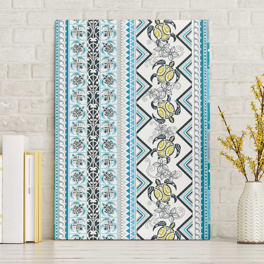 Hawaii Makahiki Turtle Canvas Wall Art Blue Tapa Pattern - Polynesian Pride