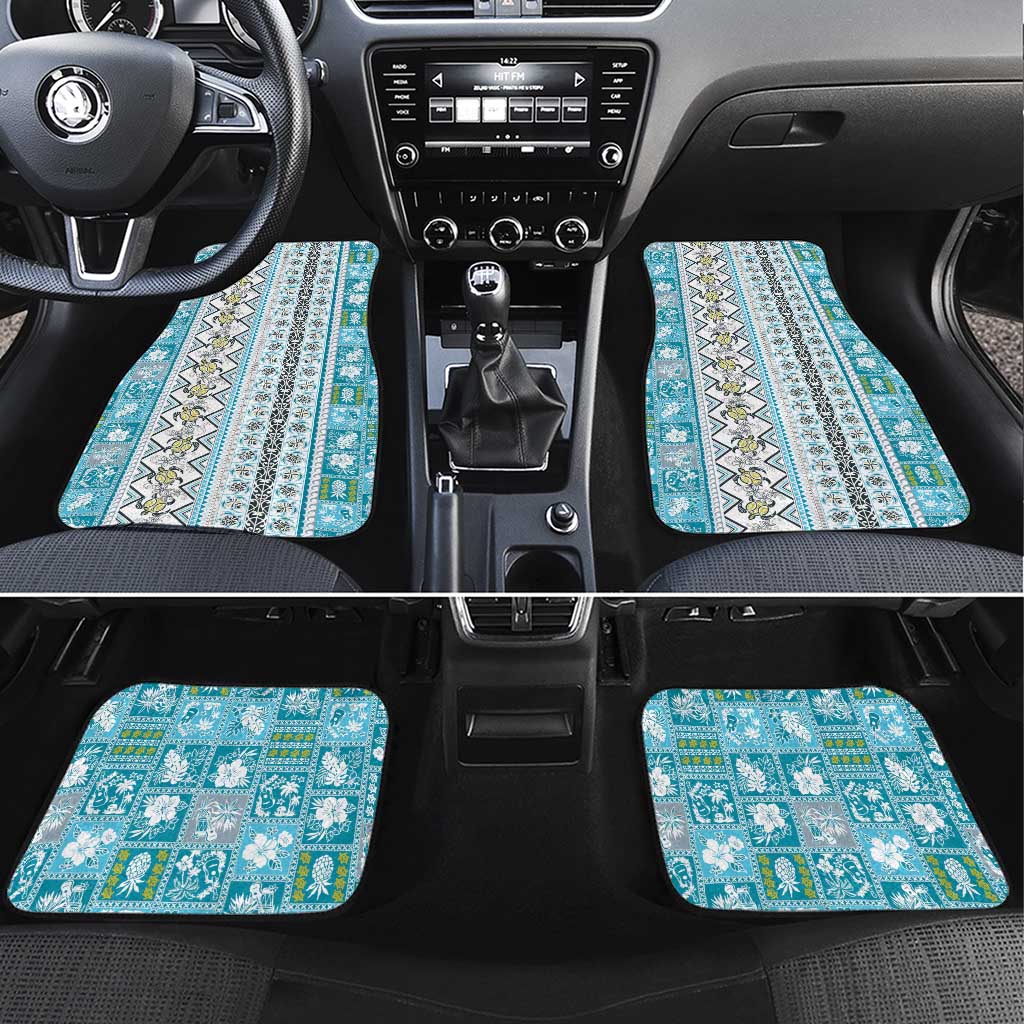 Hawaii Makahiki Turtle Car Mats Blue Tapa Pattern - Polynesian Pride