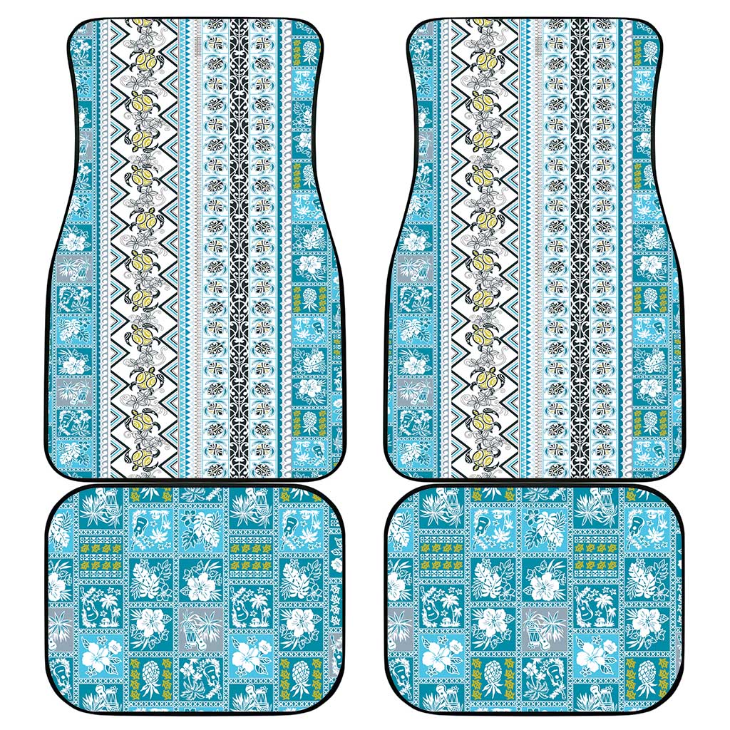 Hawaii Makahiki Turtle Car Mats Blue Tapa Pattern - Polynesian Pride