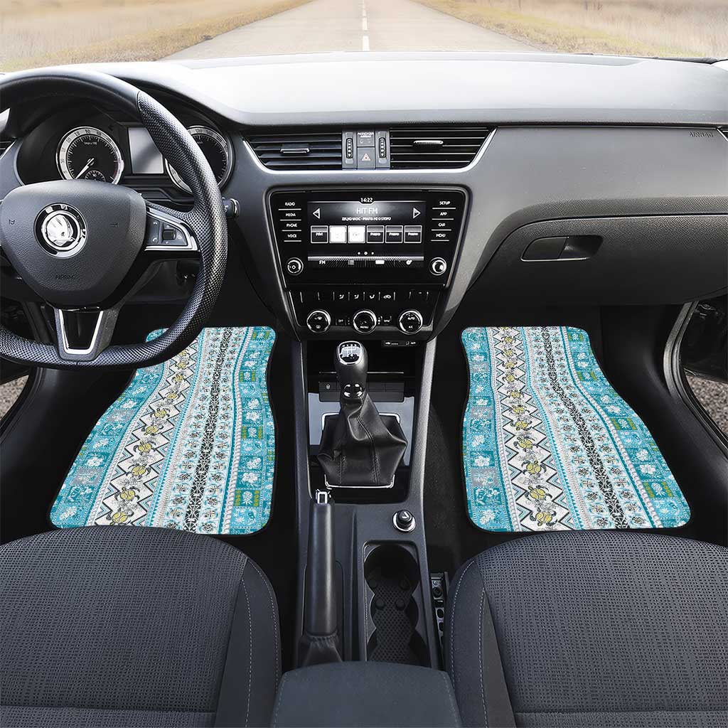 Hawaii Makahiki Turtle Car Mats Blue Tapa Pattern - Polynesian Pride