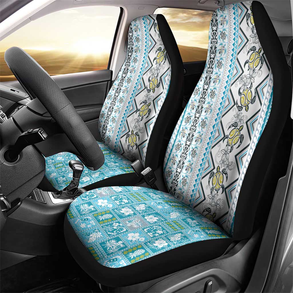 Hawaii Makahiki Turtle Car Seat Cover Blue Tapa Pattern - Polynesian Pride
