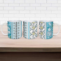 Hawaii Makahiki Turtle Ceramic Mug Blue Tapa Pattern - Polynesian Pride