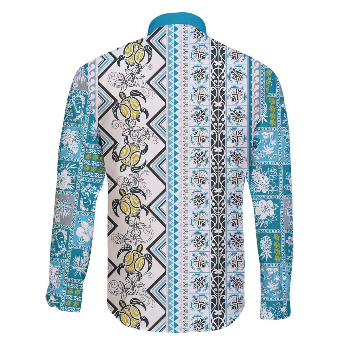 Hawaii Makahiki Turtle Family Matching Off The Shoulder Long Sleeve Dress and Hawaiian Shirt Blue Tapa Pattern - Polynesian Pride