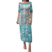 Hawaii Makahiki Turtle Family Matching Puletasi and Hawaiian Shirt Blue Tapa Pattern - Polynesian Pride