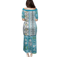 Hawaii Makahiki Turtle Family Matching Puletasi and Hawaiian Shirt Blue Tapa Pattern - Polynesian Pride