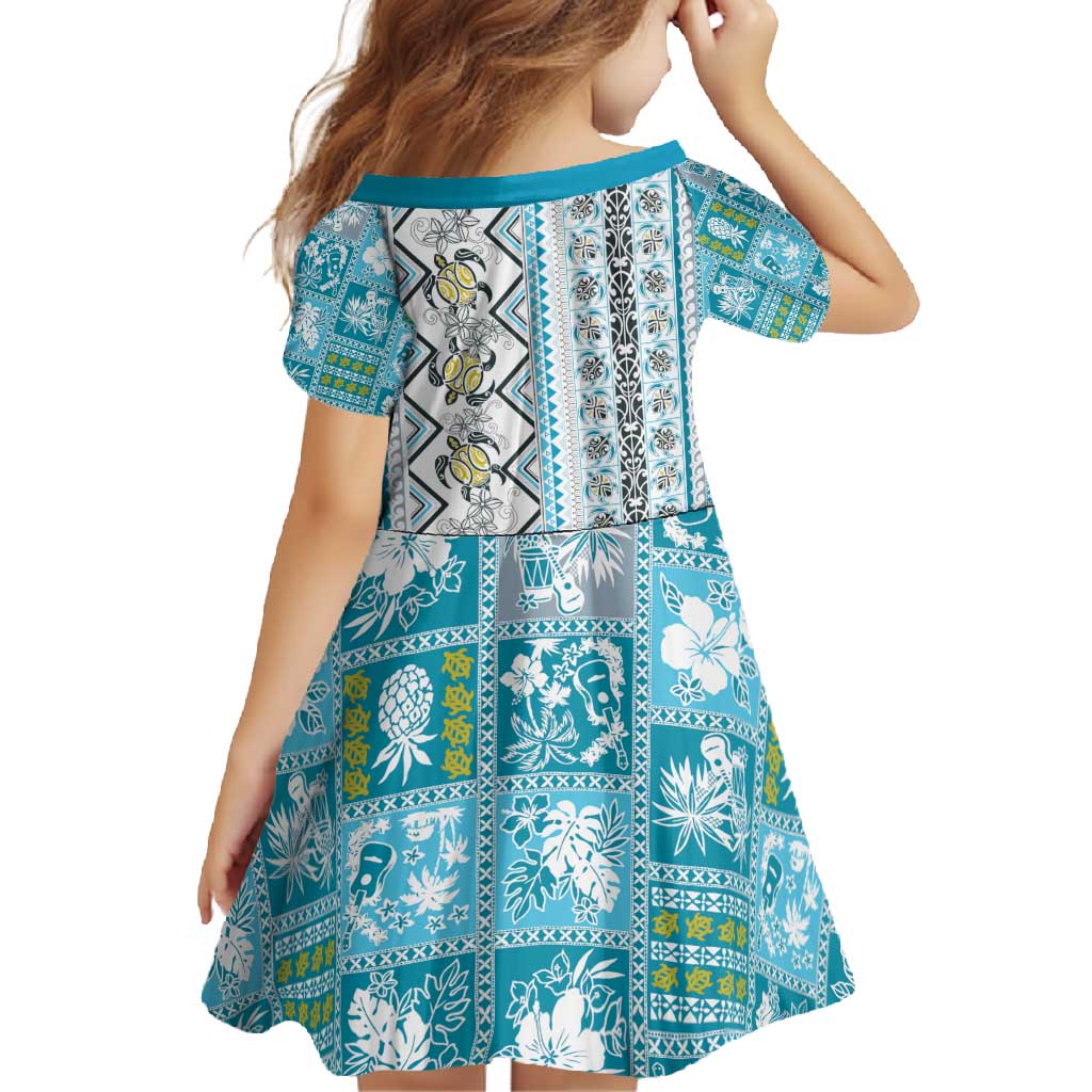 Hawaii Makahiki Turtle Family Matching Summer Maxi Dress and Hawaiian Shirt Blue Tapa Pattern - Polynesian Pride