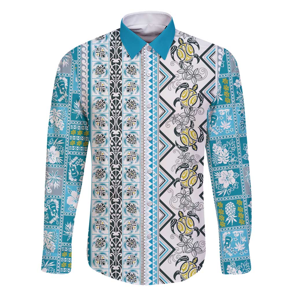 Hawaii Makahiki Turtle Family Matching Summer Maxi Dress and Hawaiian Shirt Blue Tapa Pattern - Polynesian Pride