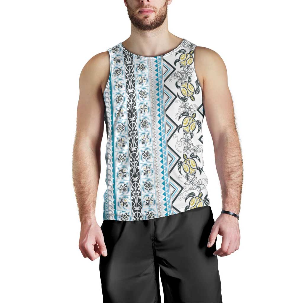 Hawaii Makahiki Turtle Men Tank Top Blue Tapa Pattern - Polynesian Pride