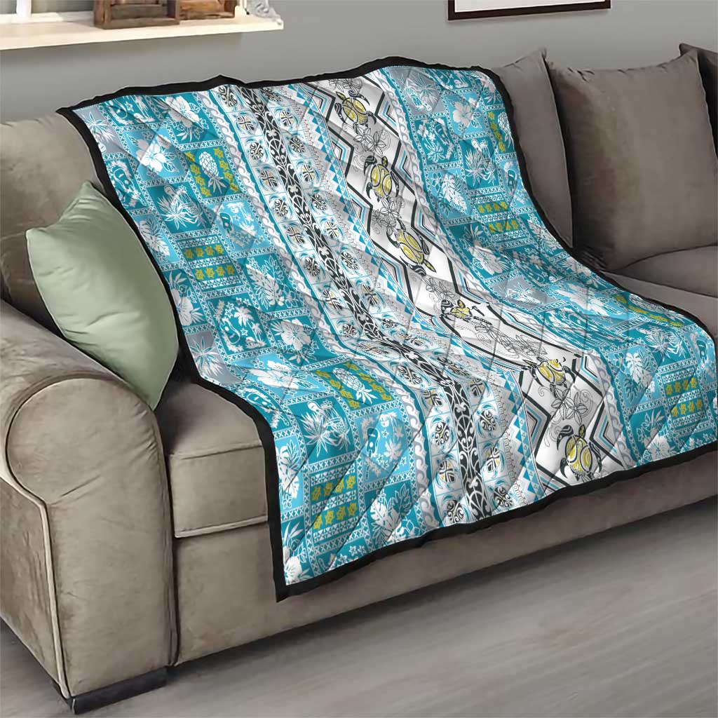 Hawaii Makahiki Turtle Quilt Blue Tapa Pattern - Polynesian Pride