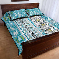 Hawaii Makahiki Turtle Quilt Bed Set Blue Tapa Pattern - Polynesian Pride