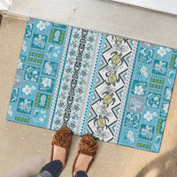 Hawaii Makahiki Turtle Rubber Doormat Blue Tapa Pattern - Polynesian Pride