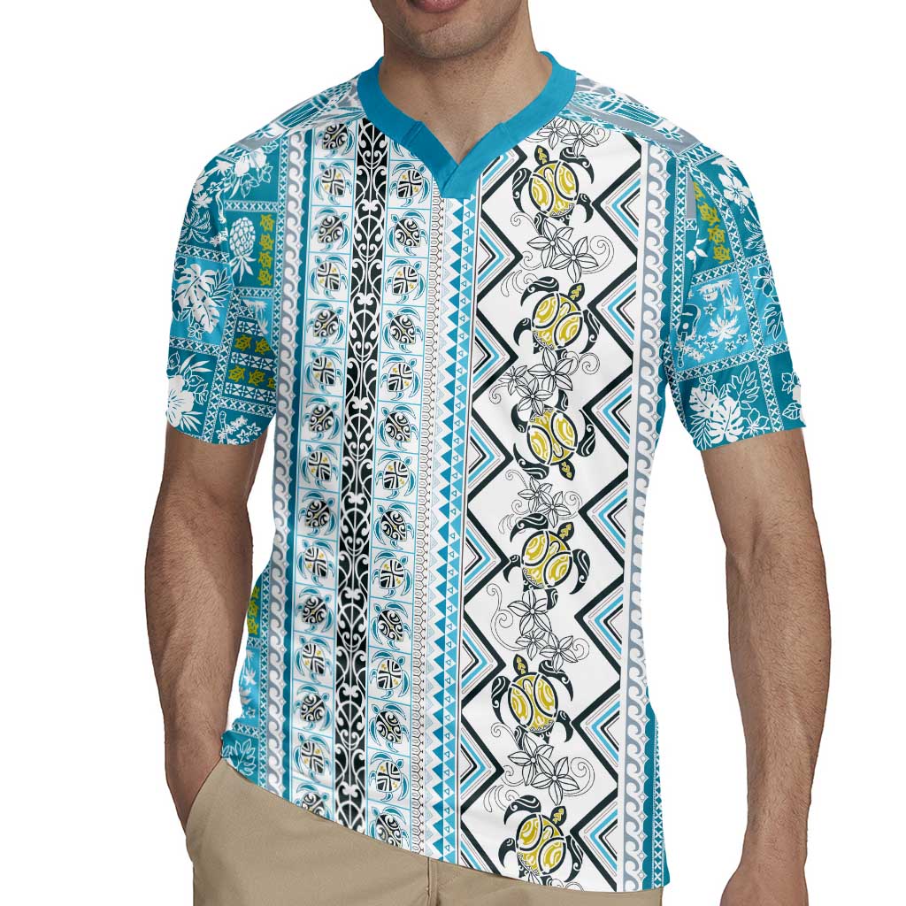 Hawaii Makahiki Turtle Rugby Jersey Blue Tapa Pattern - Polynesian Pride